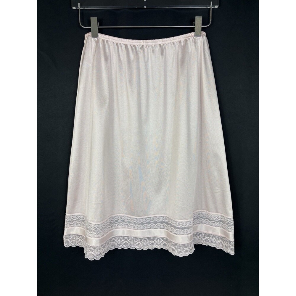 Vintage Vanity Fair Slip Skirt M Pink Lace Knee Length Coquette Feminine Dainty